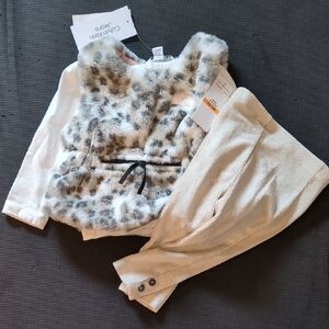 Calvin Klein Jeans Infant 3 Piece Set- Faux Fur Vest And Corduroy Pants